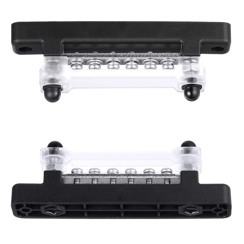 Weewooday 10-Gang BusBar with Cover 6 Terminal Bus Bar 150 A BusBar Block with Cover Power Distribution Terminal Block W/ 6 Pieces 4mm Screws 2 Pieces M6 Studs for Caravan Car Boat Marine