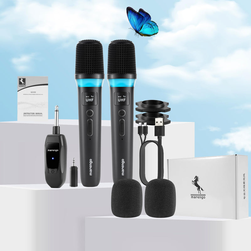 Wireless Microphones, Rechargeable Cordless Karaoke Microphone with One-to-One Chip Connection, LED Lights, 40H Duration, 200FT, Handheld Bluetooth Microphone Wireless for Singing,Speech,Church,Party