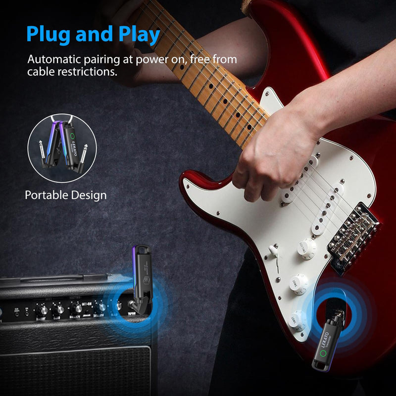 LEKATO Wireless Guitar System UHF Wireless Guitar Transmitter Receiver Rechargeable Audio Wireless Guitar Transmitter and Receiver with 70 Channels Wireless for Guitar Bass Electric Instruments (Blue) Blue