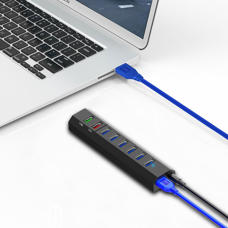 8-Port USB Hub, RAOYI USB Hub 3.0 Powered, 6 Port USB 3.0 Data Hub with 12V Power Adapter, 3.3ft USB Cable for MacBook, Mouse, Laptop, PC, USB Flash Drives, HDD Hard Drive (Black) Black