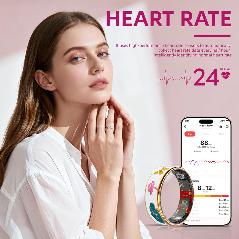 Smart Ring Health Tracker, Men & Women, Featuring a Heart Rate Monitor, Sleep Tracker, 8 Exercise Modes, Step Counter, IP68 Waterproof(White, 9) White