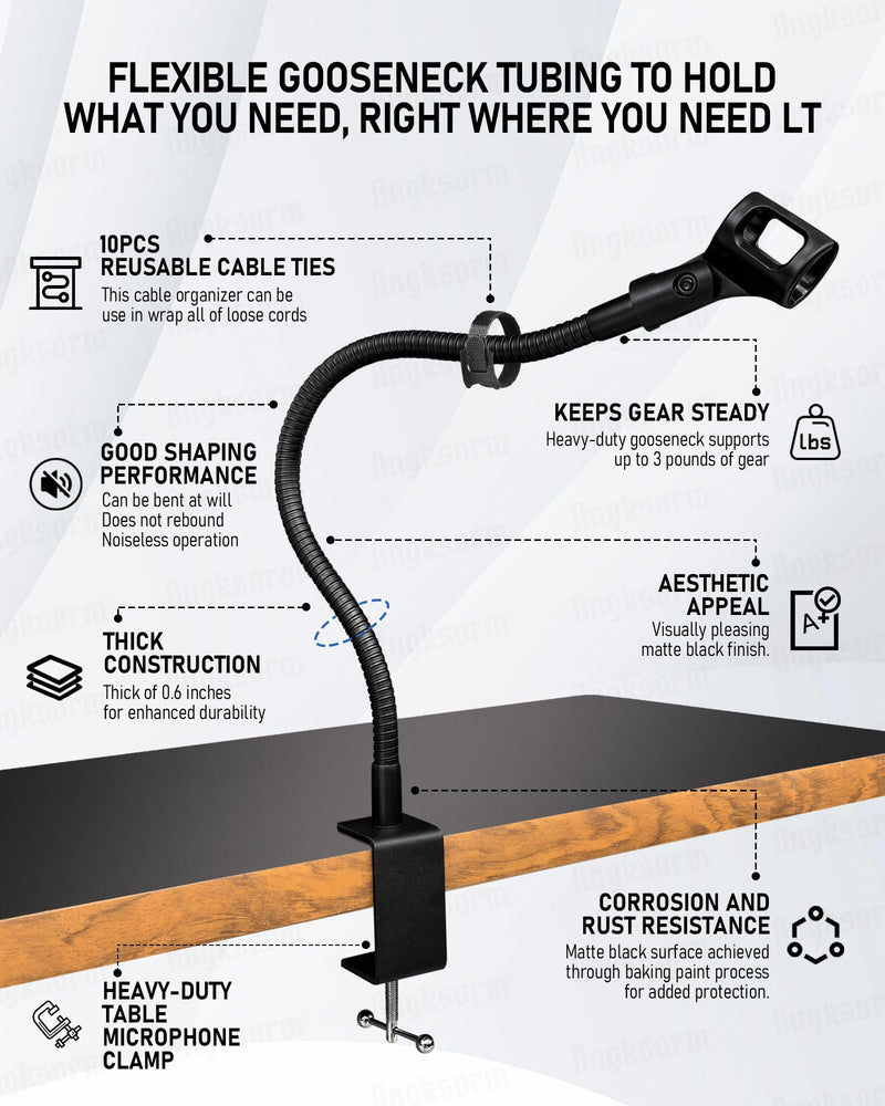 [AUSTRALIA] - 13-INCH Flexible Gooseneck Microphone Stand with Heavy Duty Desk Clamp for Podcast, Meetings, Lectures, Radio Broadcasting Studio, Live Broadcast Equipment, TV Stations 13-INCH 