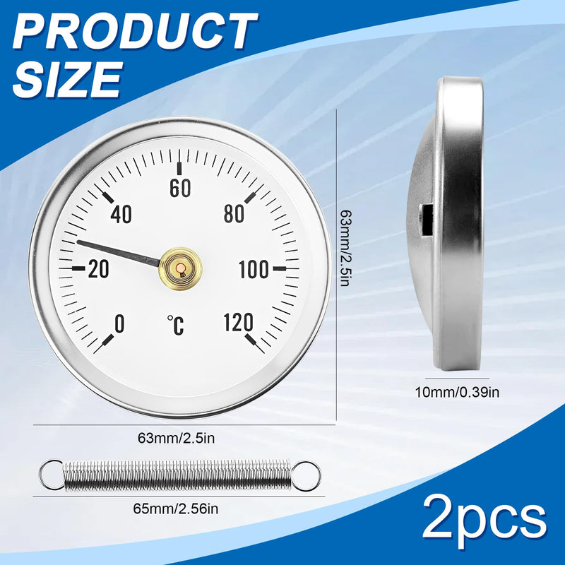 Weploda Pack of 2 Pipe Thermometers, Heating Pipe, Pipe Thermometer, Stainless Steel, Temperature Display with Clip-On 0-120 °C, Portable Pipeline Thermometer, Monitoring Pipe Temperature (with 2