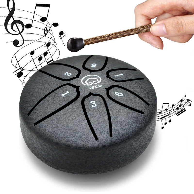 [AUSTRALIA] - Buddha Stones Mini Steel Tongue Drum 3 Inch 6 Notes Steel Drum Instrument, Ethereal Drum for Kids Adults, Handpan Drum for Meditation Sound Healing Black 
