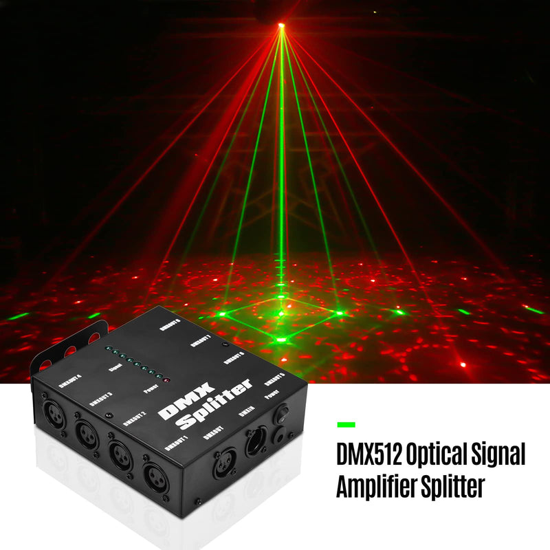 DMX512 Optical Signal Amplifier Spliter Distributor 1 Direct Input & Output 8 Independent Outputs for Light Controller Stage Console Party DJ Club Disco KTV Light with Power Adapter,Signal Split