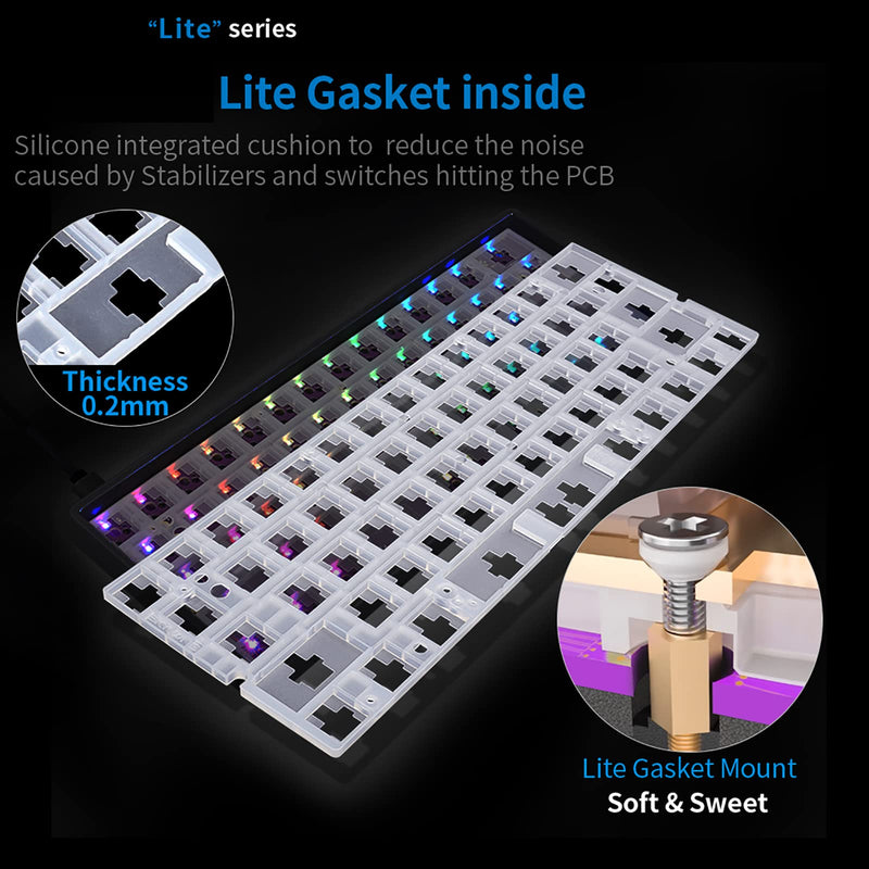 GK61X V3 PCB Plate Case for 60% Keyboard Custom Hot Swappable RGB Keyboard DIY Kit with Mute Cotton Wired for 3/5 Pin Switch (GK61X-Lite Black) GK61X-Lite Black