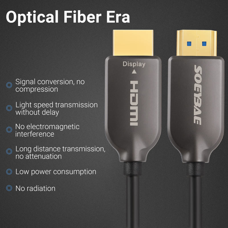 SOEYBAE 4K Fiber Optic HDMI Cable 65ft, Ultra High Speed 18Gbps, Support HDCP 2.2, ARC, 4K UHD, HD 1080p, Unidirectional Active 2.0 Cord, 3D for Laptop, Computer, Monitor, PS3, PS4, Blu-ray, Projector 4K Fiber Opitic(1pack)
