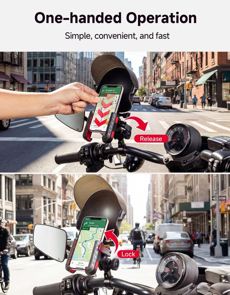 KEMIMOTO Motorcycle Phone Mount with Sun Hat, Fit for Bike, ATV, Scooter | 360° Adjustable Quick Release,Detachable Sun Shade, Anti-Vibration, Anti-theft Phone Holder Fits 4.7"-7.2" Smartphones
