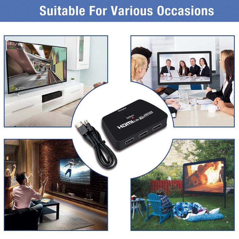 4K@60Hz HDMI Switch, NEWCARE HDMI Switch 3 in 1 Out, 3-Port HDMI Switcher Selector, Supports 4K, 3D, HDCP2.2, HDMI2.0, HDR, for Fire Stick 4K, HDTV, PS4/5, Game Consoles, PC