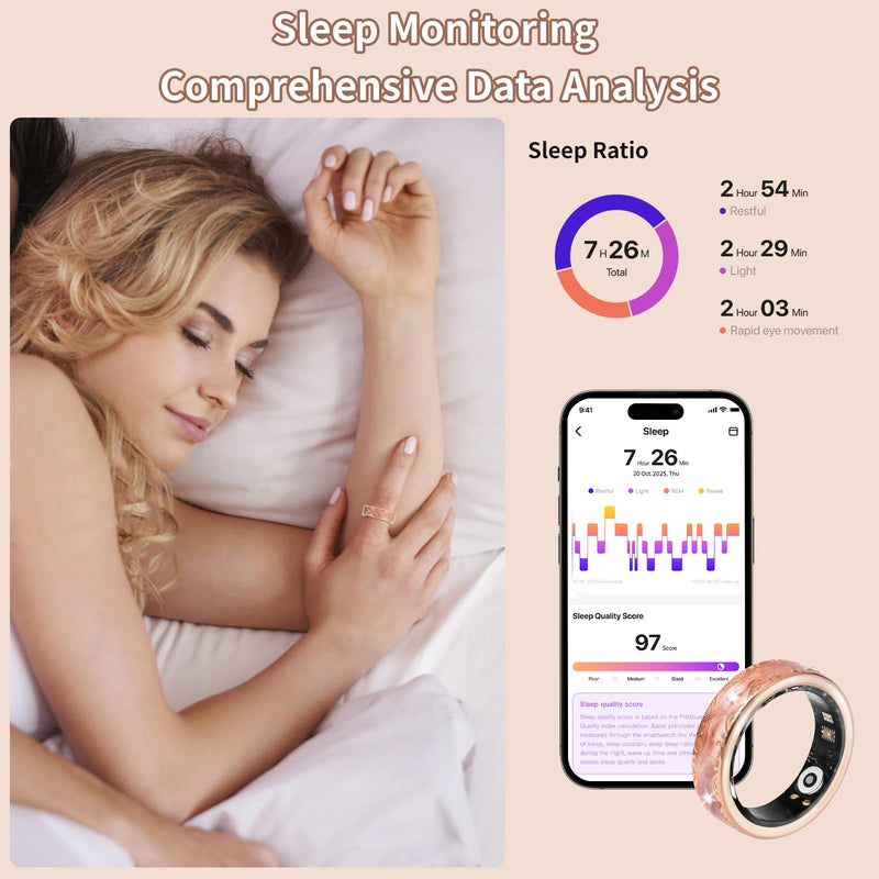 Smart Ring for Women-Men,Health-Fitness Tracker with Heart Rate, Sleep Monitor, Blood Oxygen, HRV, 128 Sports Modes, IP68 Waterproof, Gesture Control, No Subscription Fee,with iOS & Android (10) Rose Gold 10