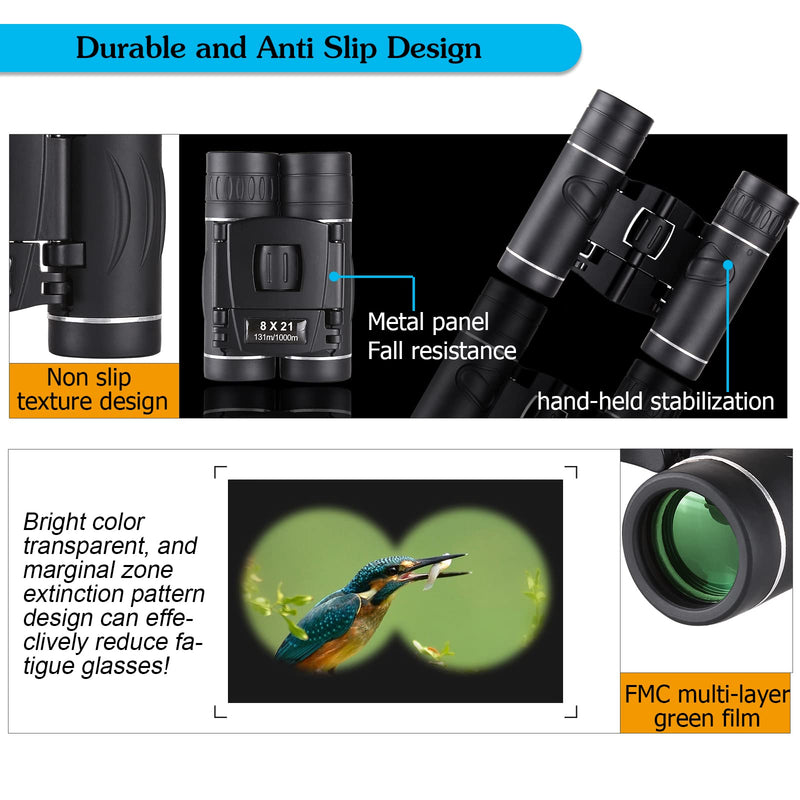 8x21 Mini Compact Pocket Binoculars, Lightweight Foldable Binoculars,Easy Focus Small Binoculars for Adults Kids Bird Watching,Opera Concert, Travel, Hiking, Outdoor Scenery, football game 8X21