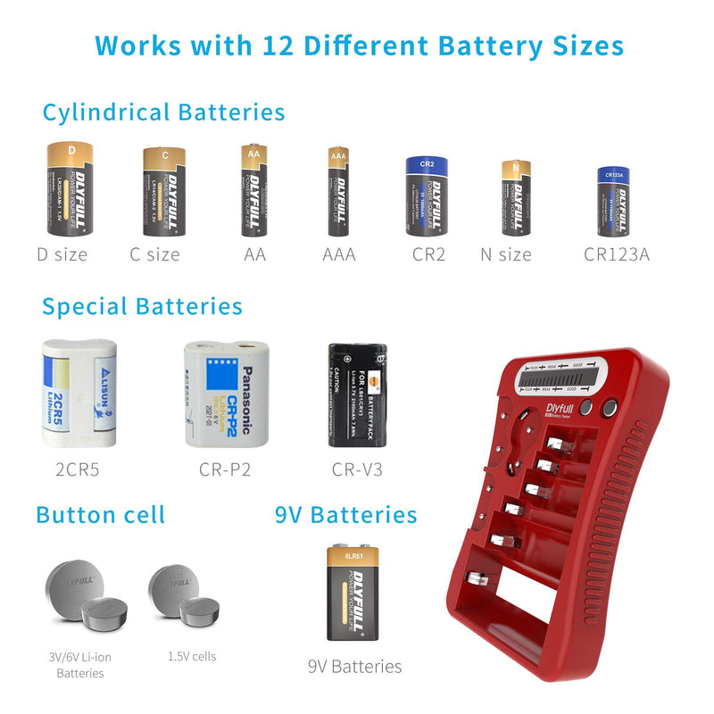 [AUSTRALIA] - Dlyfull Battery Tester, LCD Display Universal Battery Checker for AA AAA C D 9V CR2032 CR123A CR2 CRV3 2CR5 CRP2 1.5V/3V Button Cell Batteries, 1x AAA Batteries Included 