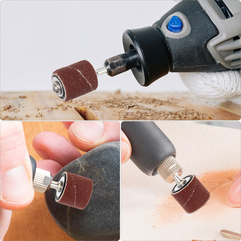 QWORK 132 Piece Sanding Sleeve Set, 120 Sanding Belts in Different Sizes and 12 Sanding Rollers, Compatible with Dremel Rotary Tool