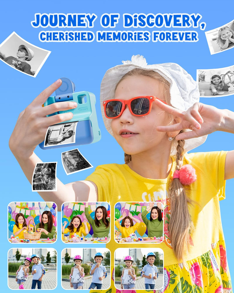 [AUSTRALIA] - Kids Camera Instant Print, Christmas Birthday Gifts for Toddle Girls Boys Age 3-12, 20MP & 1080P Selfie Digital Camera with 3 Roll No-Ink Print Paper 32G SD Card - Blue 