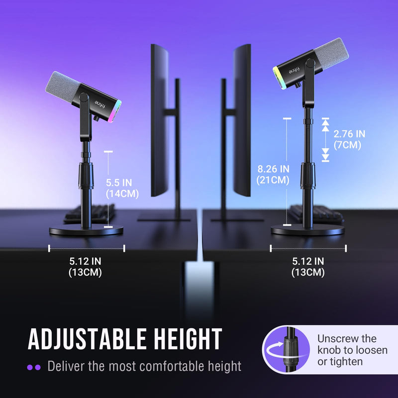 FIFINE Desktop Microphone Stand, Heavy-Duty Metal Adjustable Tabletop Mic Stand with 5/8" Male to 3/8" Female Screw Adapter, 4 Non-Slip Pads Compatible with Microphones for Recording, Streaming-BS1