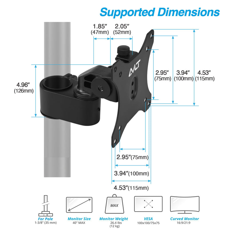 AVLT Single 40 Inch Monitor Head Add-On Kit for Pole Top Mount – Black | Fits Ultrawide Screen, Supports 26.4 lbs (12kg), For 1.38" (35mm), VESA Compatible, Workspace Upgrade Extension Arm Black-Add-On