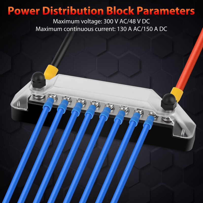 12V Bus Bar, Red Black Battery Power Distribution Block, Terminal Block M6 Terminal Studs M4 Terminal Screws, Busbar with Ring Terminals Cover, for Automotive Car Boat Marine RV Truck, Max 48V 150A