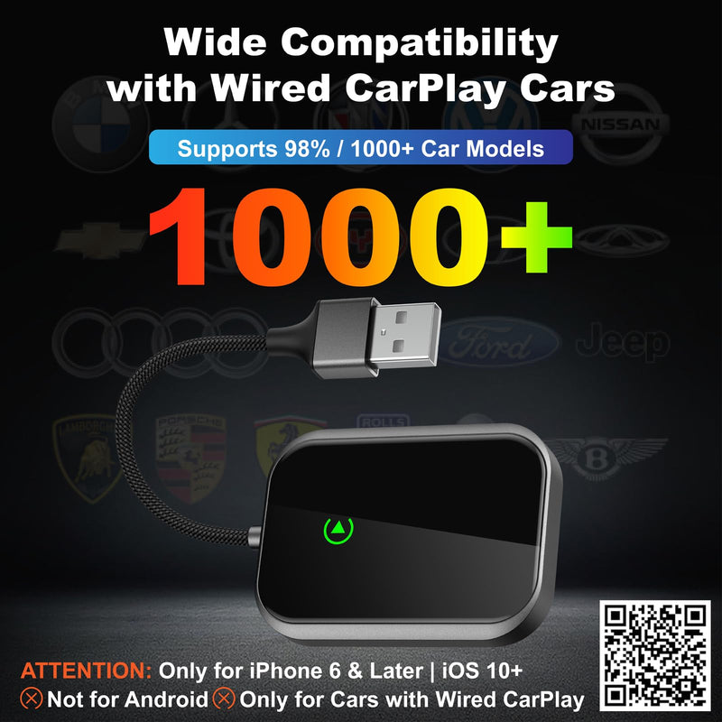 Wireless CarPlay Adapter for iPhone, Apple CarPlay Wireless Adapter USB-C, Bluetooth Connection, Auto-Switch for Multiple iPhones, Fast & Stable, iOS 10+ (Phantom Black)