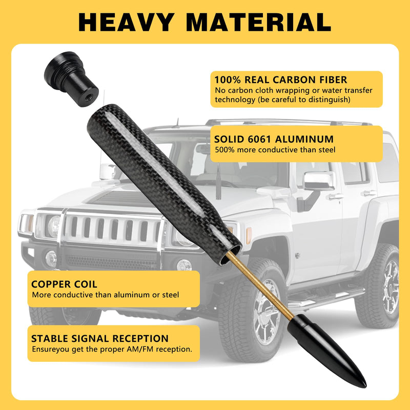 Universal Carbon Fiber 50 Cal Bullet Short Truck Antenna Fits for All Chevy GMC Ford Jeep Dodge Toyota 5.5" AM/FM Radio Antenna for All Truck Car Accessories(Blue+Carbon Fiber) Blue+Carbon Fiber