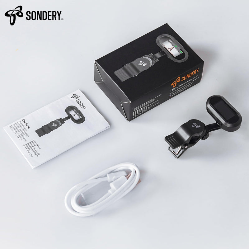 Sondery Guitar Ukulele Tuner Clip On Rechargeable, Easy to Read Simple TFT Screen Extremely Fast and Accurate Tuning, Headstock Chromatic Tuner Pitch 410-460Hz, Perfect for Any Lighting