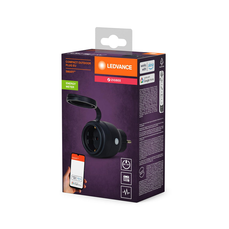 LEDVANCE SMART+ ZigBee Outdoor Plug, Compact Outdoor Socket with Energy Consumption Control, Makes Conventional Devices Smart, Controllable via Alexa, Google Home and Other Zigbee Gateways, Pack of 1 black 1er-Pack For outdoor use
