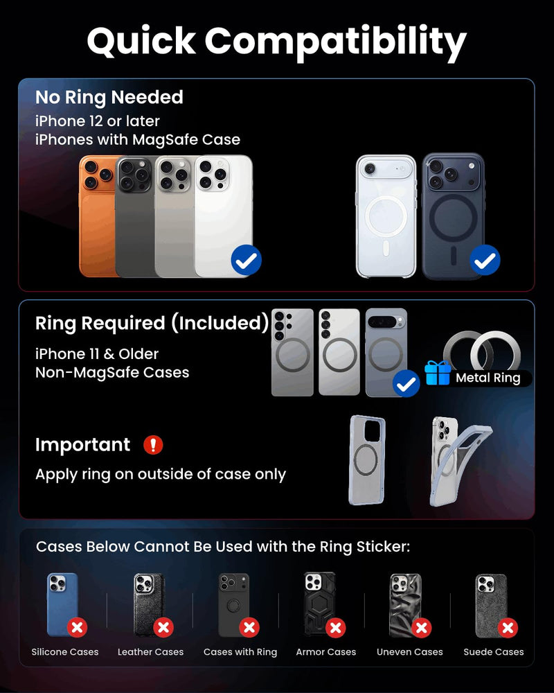 Car Phone Holder Vacuum Magnetic, 360° Mount for iPhone 12–17 | for MagSafe, 360° Rotation, Foldable, Nano-gel Vacuum Base, Strong Suction & Stable Hold, Stronger Magnetic Force