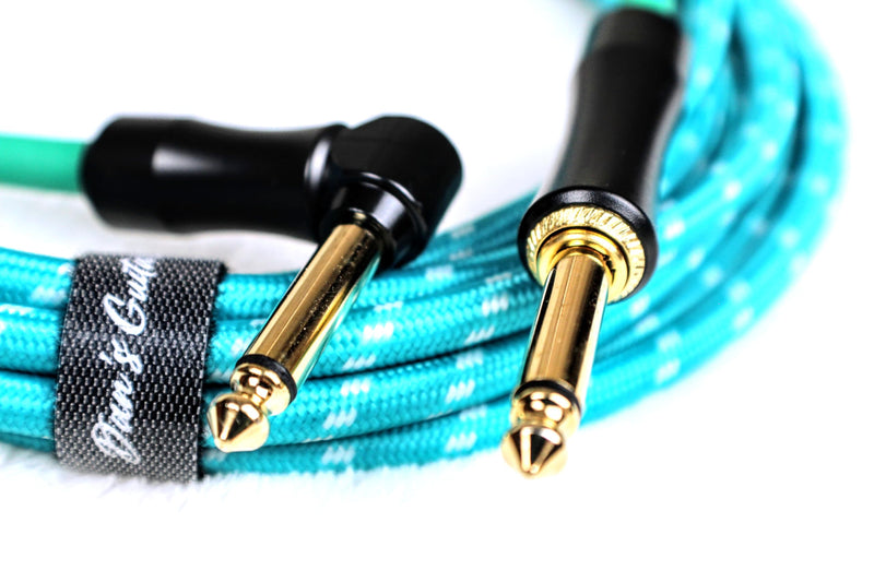 Dan's Guitar Store Instrument Cable (4.5m / 14ft Inline/Right-angle) 1/4 Jack 21AWG OFC 18k gold connector Self-silencing Precision Instrument Cable 4.5 Metre / 14 ft Inline / Right Angle