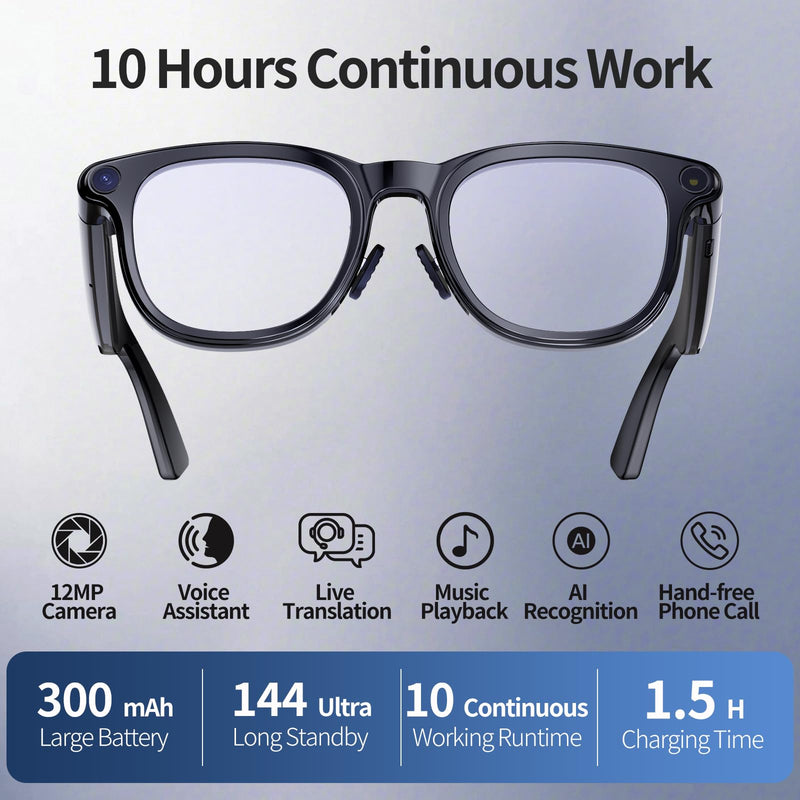 AI Smart Glasses with 4K Camera, 8MPW Anti-Shake Bluetooth Camera Glasses for Women Men, 1080P Video Recording Dual Mic Noise Reduction, Real Time Translation, Voice Assistant for Travel (3 lenses)
