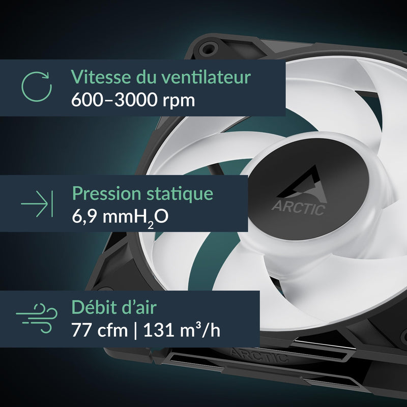 [AUSTRALIA] - ARCTIC P12 Pro A-RGB - Powerful Premium Fan, 120 mm PWM Fan with Y-Cable Splitter, 600-3000 RPM, 0 RPM <5% PWM, 5V Digital RGB, Fluid Dynamic Bearing, 4-Pin - Black 