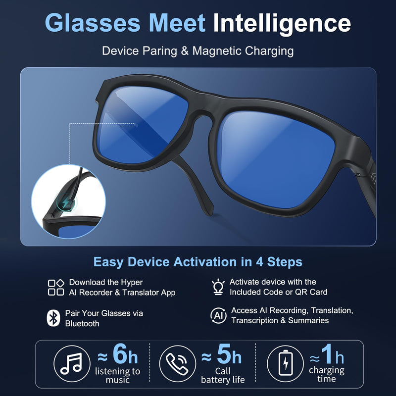 Smart Bluetooth Audio Glasses with Active Electrochromic Dimming, Hands-Free Calls & Music, AI Assistant & Productivity, Wearable Tech Glasses for Business/Travel/Sports, Ideal Gifts for Men Women