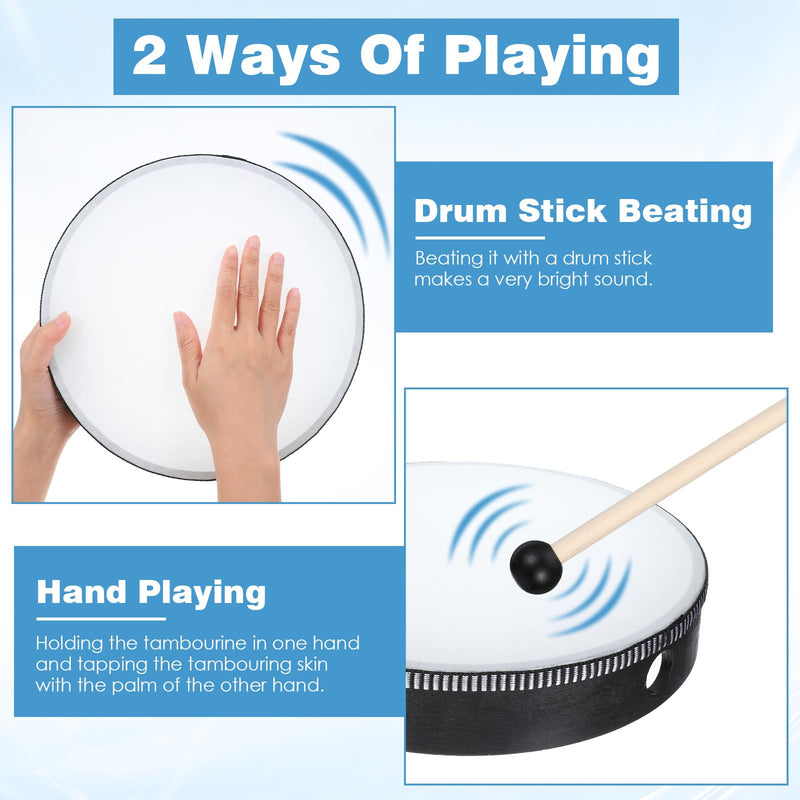 4 Pack Hand Drum Set, 6-12 Inch Wood Frame Percussion Instruments with Sticks for Beginners, Home Party Supplies