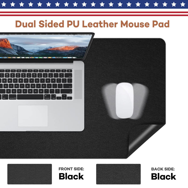 RostiKong Desk Mat Dual Use Office Desk Pad on Top of Desks PU Leather Desk Blotter Protector Computer Laptop Keyboard Writing Mouse Pad Waterproof Decorative Desk Cover Protector (16'' x 32'' Black) 16'' x 32'' Black + Black
