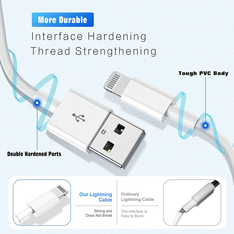 iPhone Charger 3Pack Apple MFi Certified, Lightning Cable 6FT Compatible with iPhone 12 Mini Pro Max SE 11 Xs Max XR X 8 7 6 Plus 5S iPad Pro Airpods White