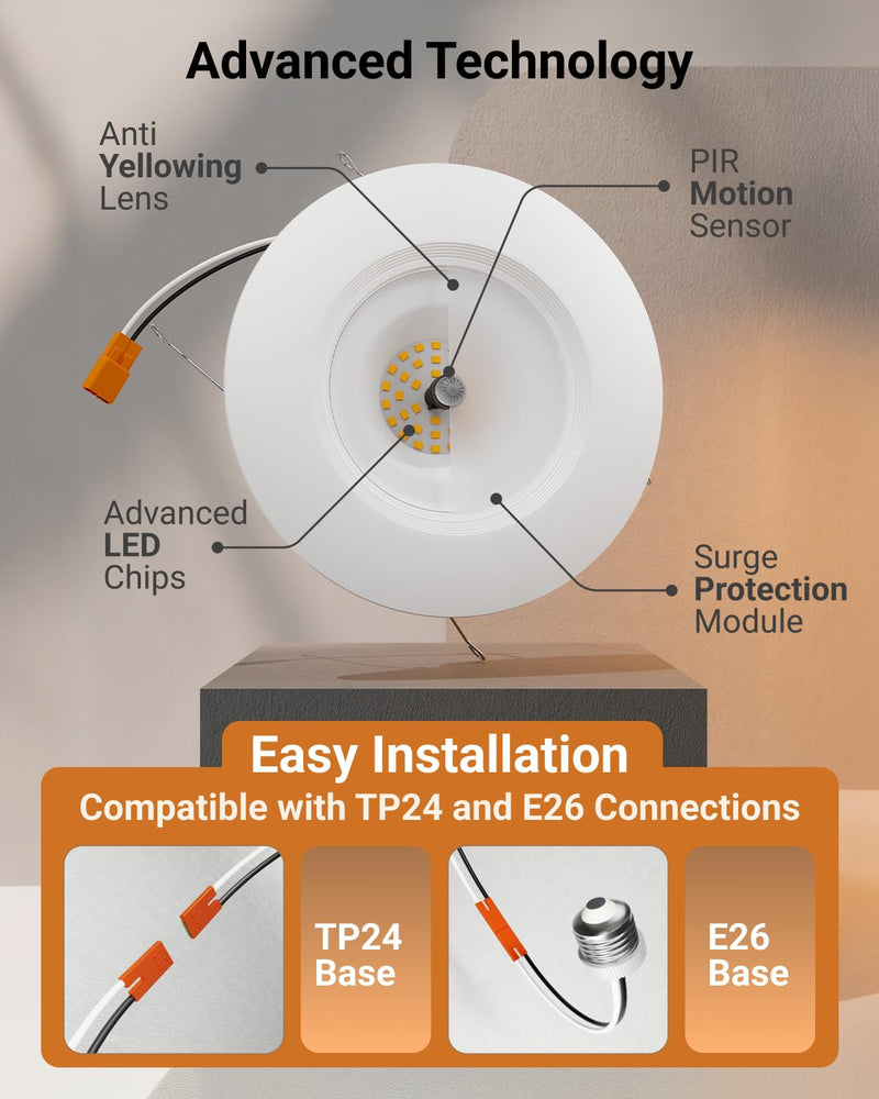 [AUSTRALIA] - Sunco 6 Inch LED Can Lights Retrofit Recessed Lighting, Motion Sensor Ceiling Light, 850 LM, Selectable CCT 2700K/3000K/4000K/5000K/6000K, 10W, ETL 2 Pack 5 CCT in One (2700K, 3000K, 4000K, 5000K, 6000K) 2-Pack 