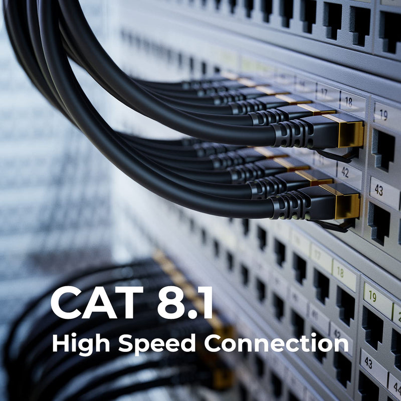 deleyCON 5 x 2 m CAT8.1 Patch Cable, Network Cable, Data Cable, S/FTP PIMF, 2000 MHz, 40 Gbit, RJ45, LAN DSL Cable, CAT.8 Ethernet Cable, RJ45 Connector, Black