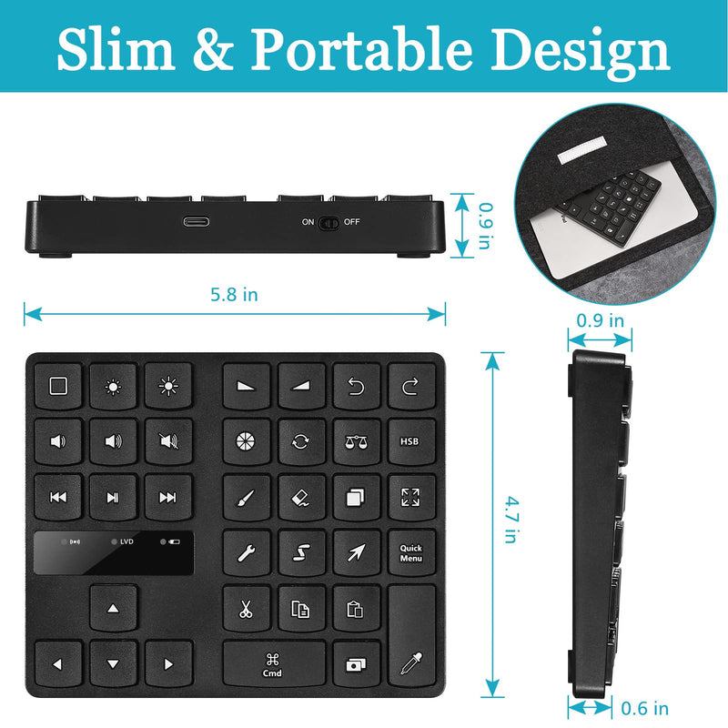 Keyboard for, Rechargeable Drawing Keyboard with 35 Shortcut Keys, One Handed Buetooth Keypad for Drawing Shortcuts, Graphic Tablets, Drawing Tablet, Laptop