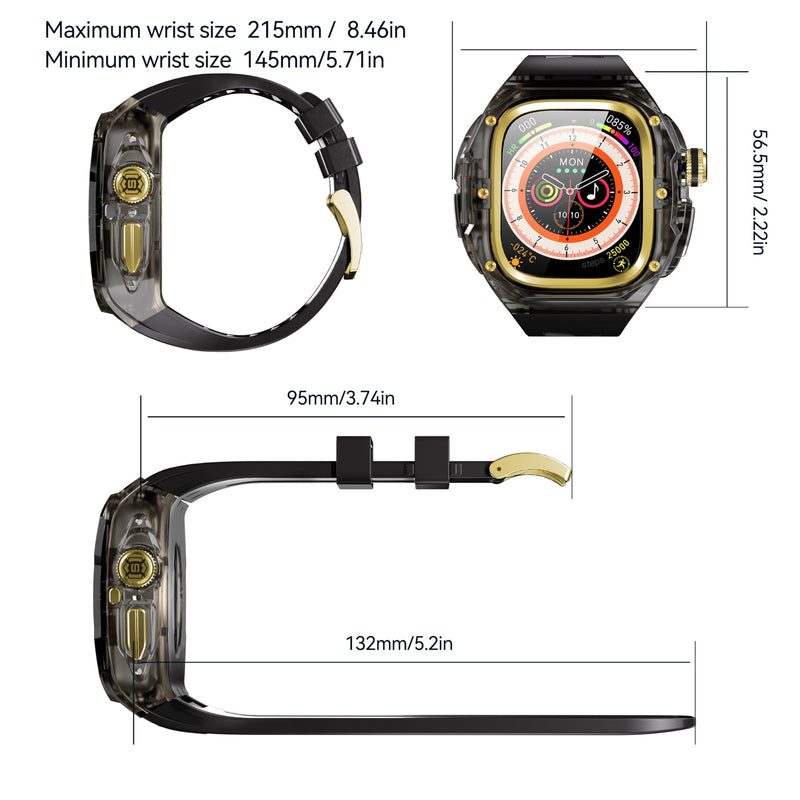 Rugged Case with Band Compatible with Apple Watch Ultra 3/2/1 49mm, [ECG Function Supported] Metal Bumper Protective Cover with One-Click Pop-Up Design,Sport Strap for Men Gold&Black