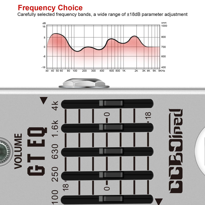 EQ Pedal, 5 Band Electric Guitar Equalizer (100Hz 250Hz 630Hz 1.6kHz 4kHz) Provides ±18dB for Each Band, Equalizer Pedal EQ Seeker for Eletric Guitar