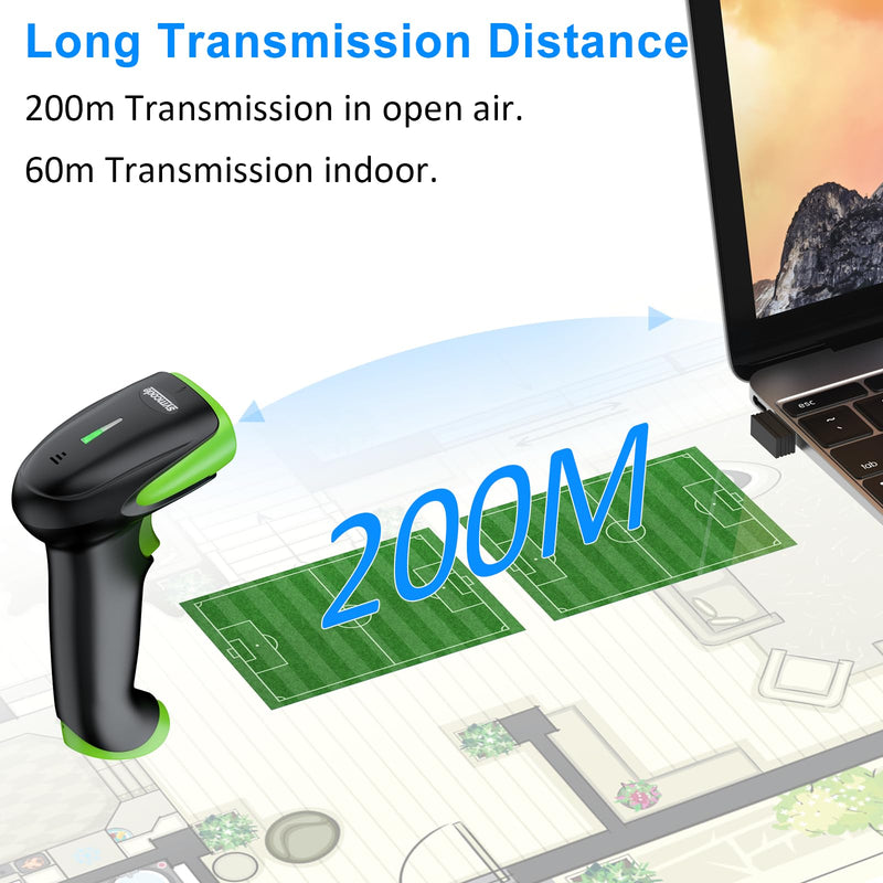 [AUSTRALIA] - Symcode Wireless Bluetooth Barcode Scanner,Bluetooth & USB Wired & 2.4G Wireless Connection Ergonomics Handheld Barcode Scanner Reader, 2D 1D QR Code Automatic Fast Precise scanning Scanner Green 