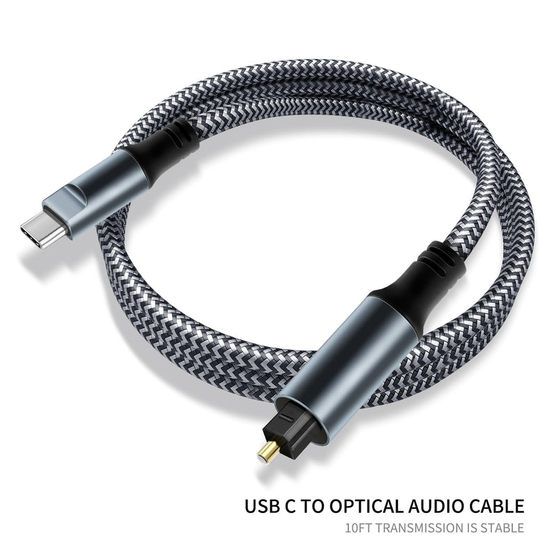 Kumiho Braided USB C to Optical Audio Cable 10Ft Unidirectional USB C to Toslink Optical for TV/Soundbar, Sony PS5,Speakers & Home Theater Systems