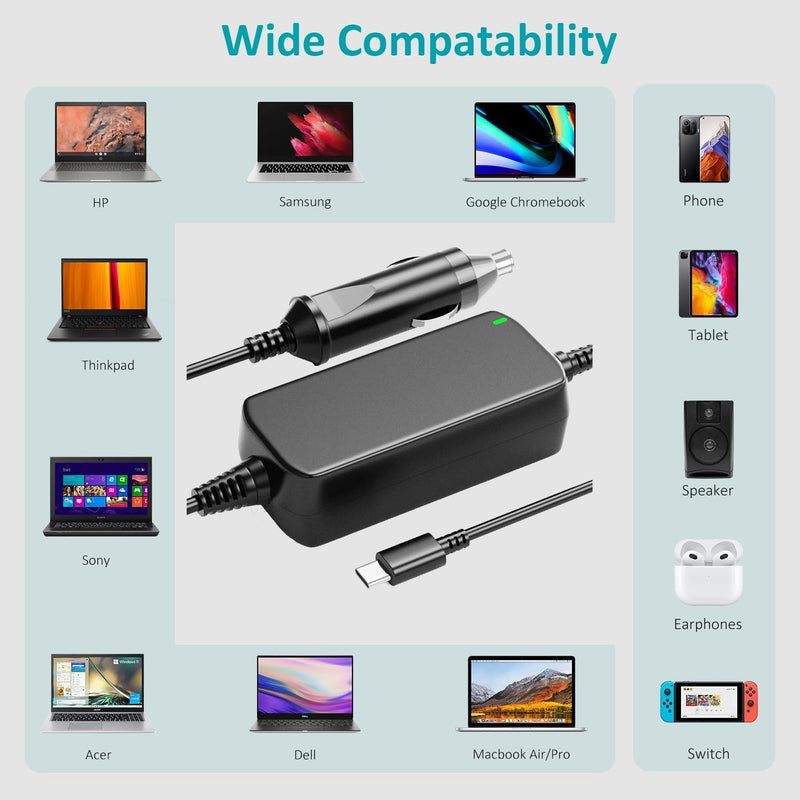 ZOZO 100W USB C Laptop Car Charger for Dell Latitude Latitude/XPS/Inspiron MacBook Pro/Air Lenovo ThinkPad/Yoga/IdeaPad HP Spectre/Elitebook, Samsung Acer Asus Zenbook Chromebook Car Adapter Charger