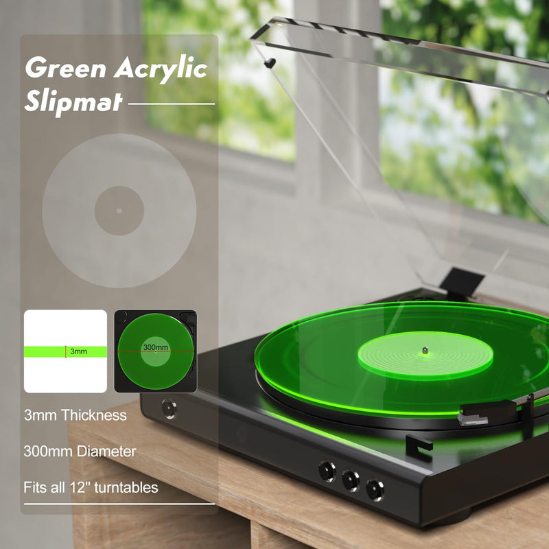 [AUSTRALIA] - Turntable Mat Record Platter Slipmat: Greenlit Acrylic Record Player Platter Vinyl Slip Mats for Turntables Antistatic Tighter & Defined Bass, Green B - Green Slipmat 