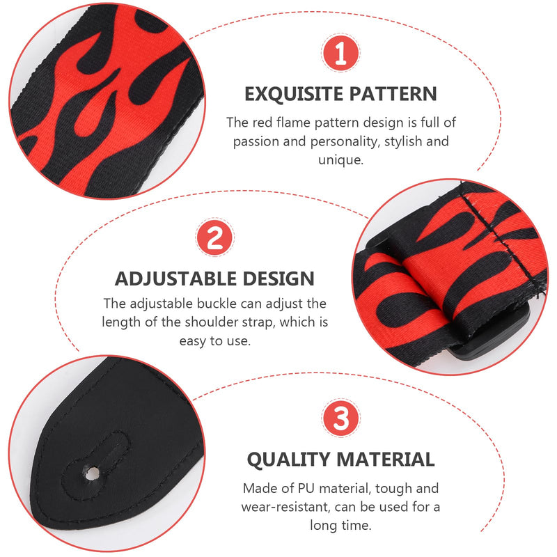 Vaguelly Guitar Strap, Red Flame Jacquard Guitar Strap with Leather End, Adjustable Length, for Guitar As Shown01