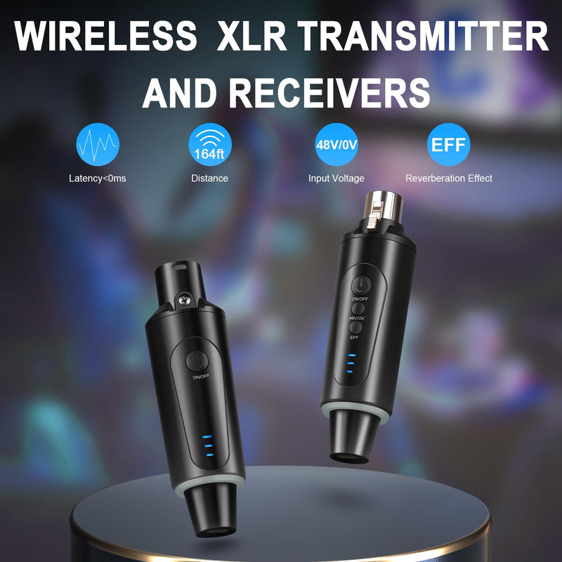Depusheng S5 Wireless Microphone System Wireless Guitar Transmitter Receiver XLR Plug-on for Dynamic and 48V Condenser Microphones, Audio Mixer, with 48v Phantom Power and Reverb Switch