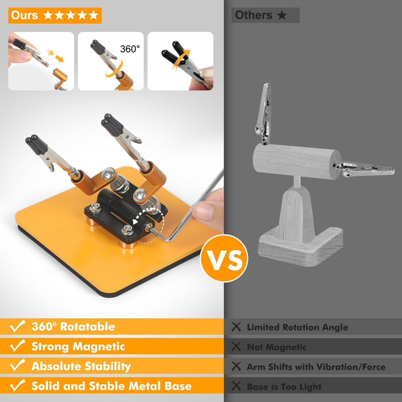 Magnetic Helping Hands Soldering Station with 10 x 10 cm Stable Base, 4 Flexible Arms Soldering Aid - 360° Rotating and Adjustable Multifunctional Tool Third Hand 10cm * 10cm