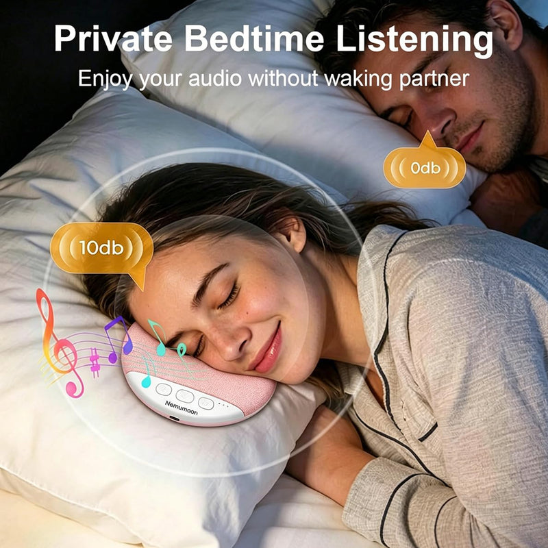 Mini Pillow Speaker for Sleeping, Ultra-Thin Bluetooth Speaker Under Pillow Speaker with White Noise Sound Machine Headphone-Free Sleep Speaker for Adult for Gift-Pink