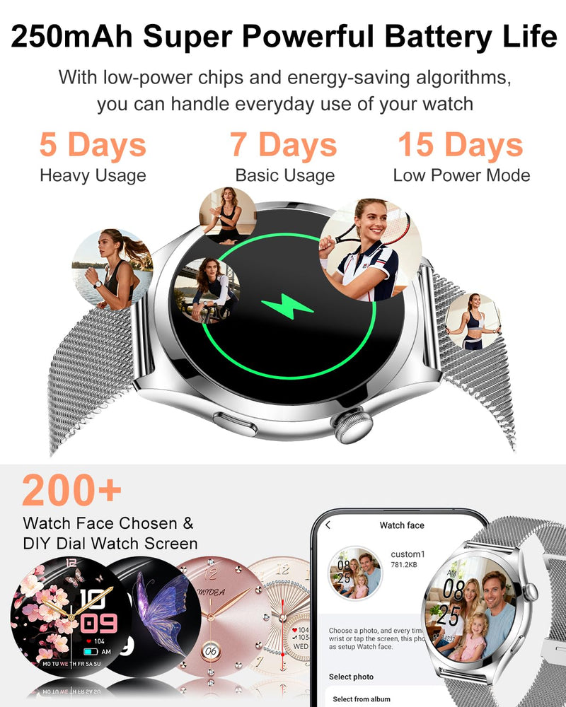 Smart Watches for Women, 1.27" TFT Touchscreen Smartwatch Answer/Make Call, Activity Fitness Trackers with 120+ Sports/HR/Sleep/SpO2 Monitor, IP68 Waterproof for Android iOS (Silver) Silver