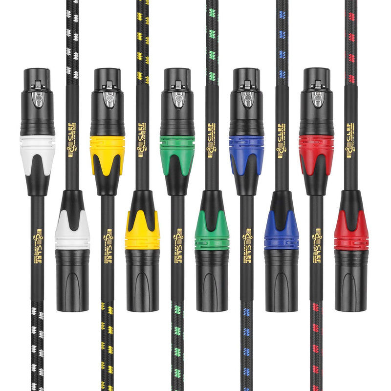 (5-Pack 3-Pin XLR Male to Female Cable, 22AWG, 3FT, Shielded - Black Zinc Alloy Shell with Multi-Color Braided Design - Pro Grade for Studio & Live Performance