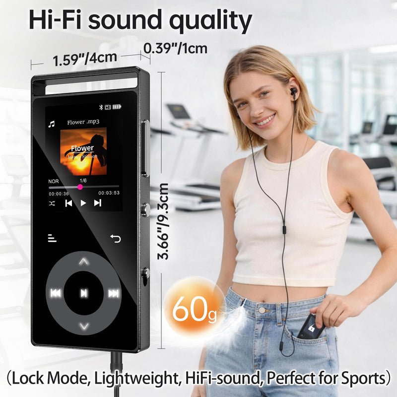 [AUSTRALIA] - 90G MP3 Player with Bluetooth 5.3, MP3 Players Build-in Touch Buttons, E-Book, Color Screen, HiFi Sound Portable Music Player for Kids,Supports up to 128GB, Earphones Included (Black) Black 