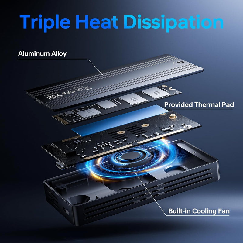 MOKiN 40Gbps M.2 NVMe SSD Enclosure, Thunderbolt for M1 Pro/Max Mac | Aluminum case with cooling fan M.2 External Adapter for Thunderbolt 3/4 USB4 supports M/B+M Key size 2280/2260/2242 Slate gray